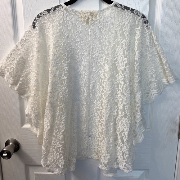 Wishful Park Size S Off-White Floral Lace Open Front Sheer Cardigan Kimono - Picture 4 of 5
